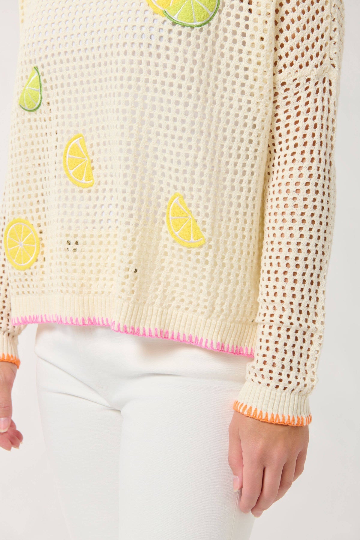 SHIRALEAH CITRUS MESH SWEATER: SIZE LARGE