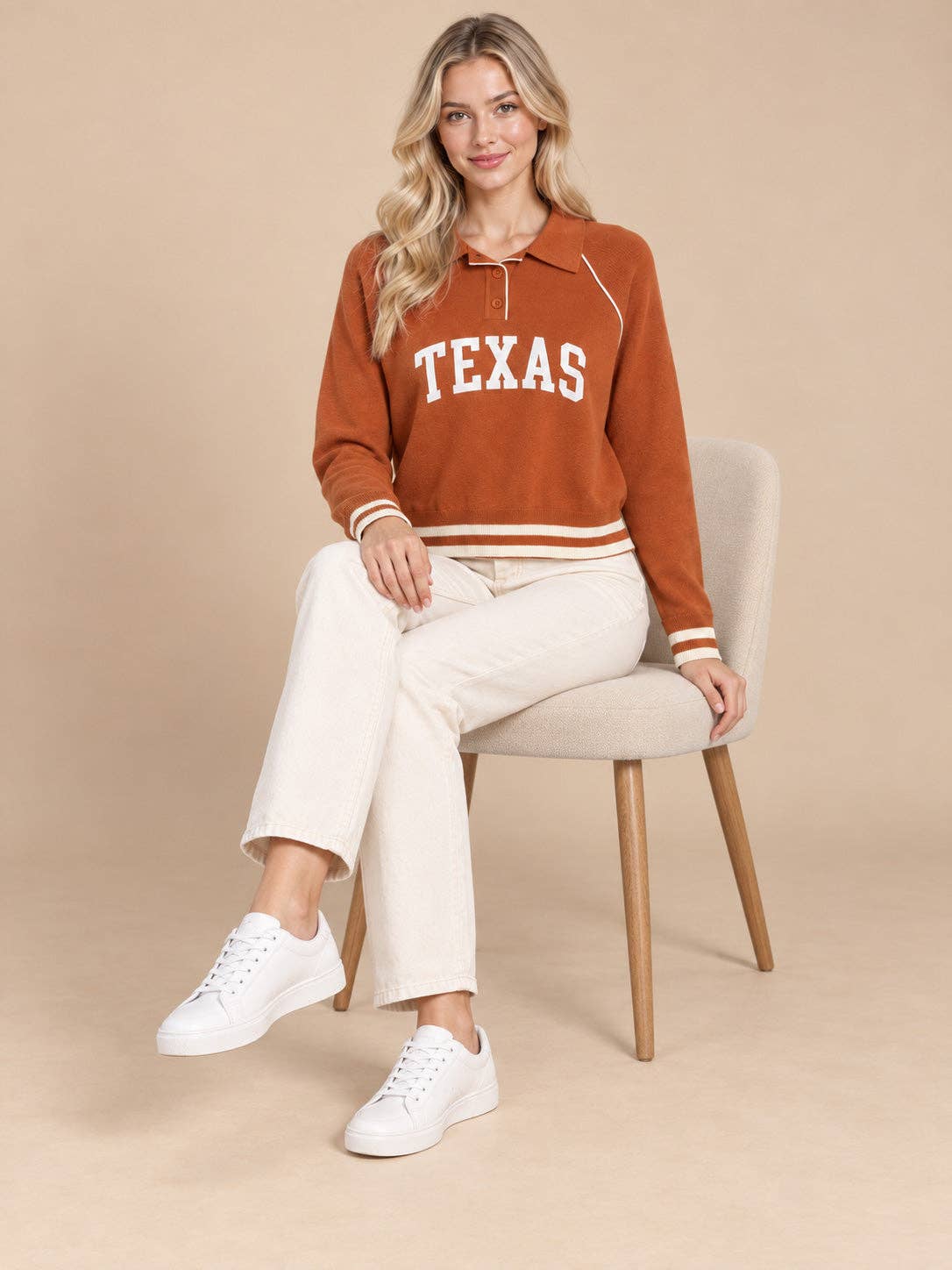 TEXAS Ace Polo Sweater: ORANGE/WHITE