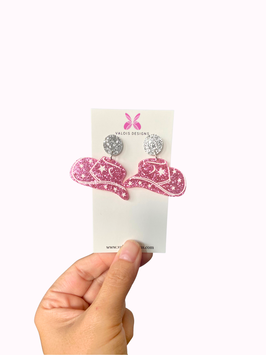 Pink Glitter Cowgirl Hat Earring