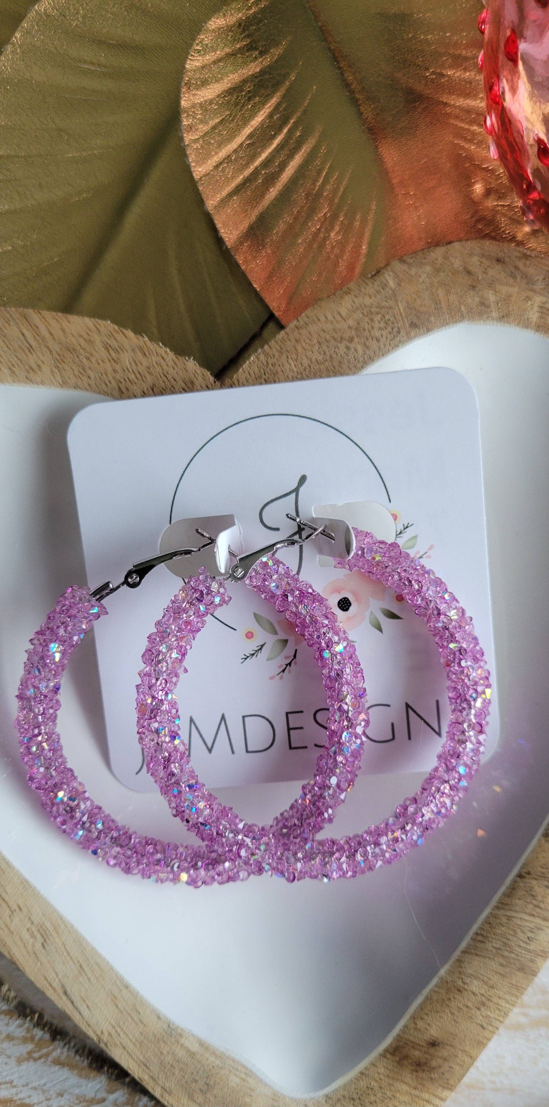 Crystal Purple Glitter Hoop Earrings
