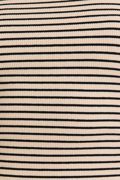 ROUND NECK SLEEVELESS STRIPE BODYSUIT: OLIVE-NAVY STRIPE / S