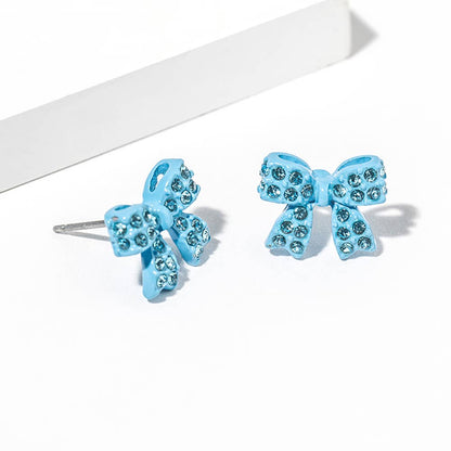 Crystal Rhinestone Bow Stud Earrings: Jet Black