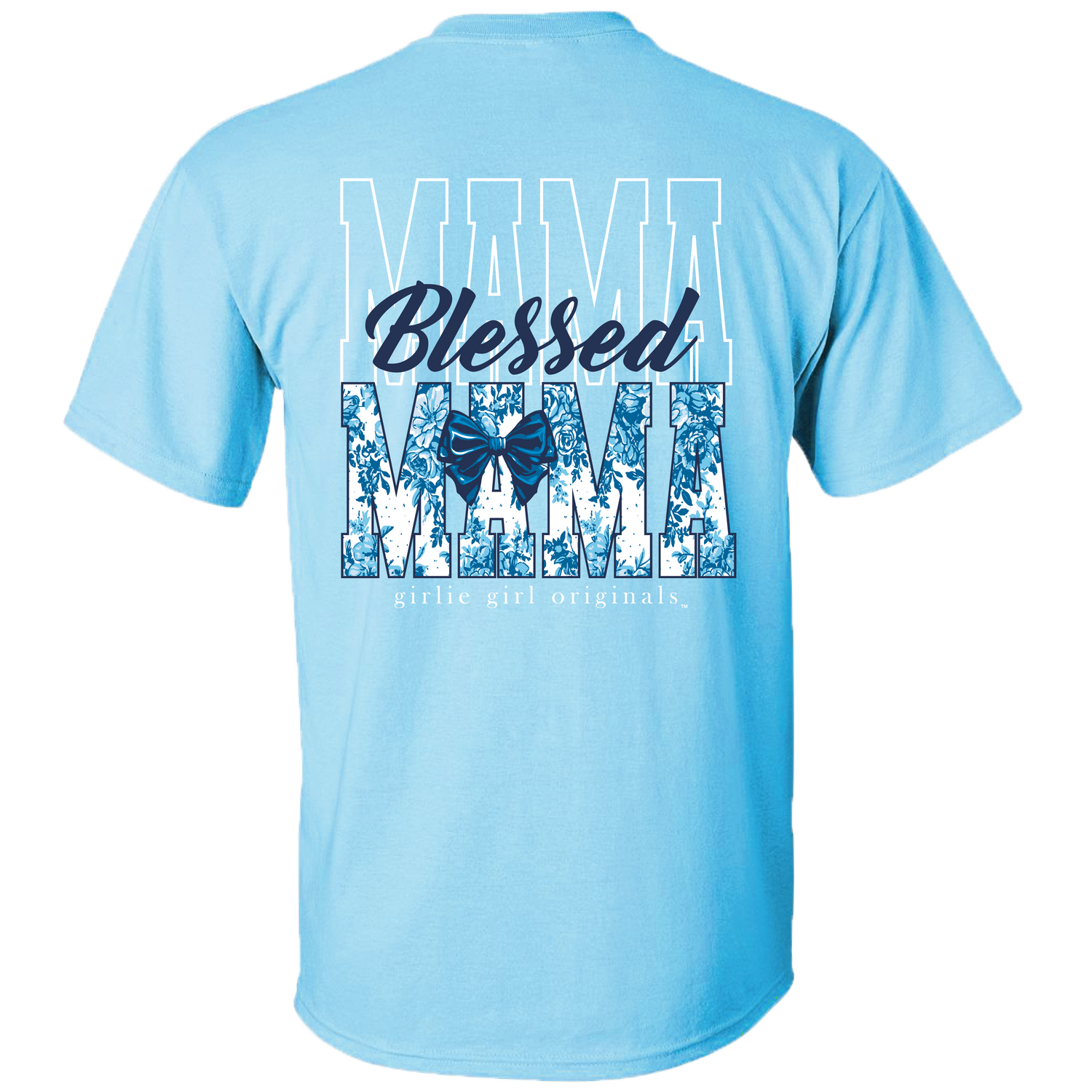2733 Mama Toile Preppy Bow Mom, Mother  Graphic Tee : Sky Blue / Adult Medium