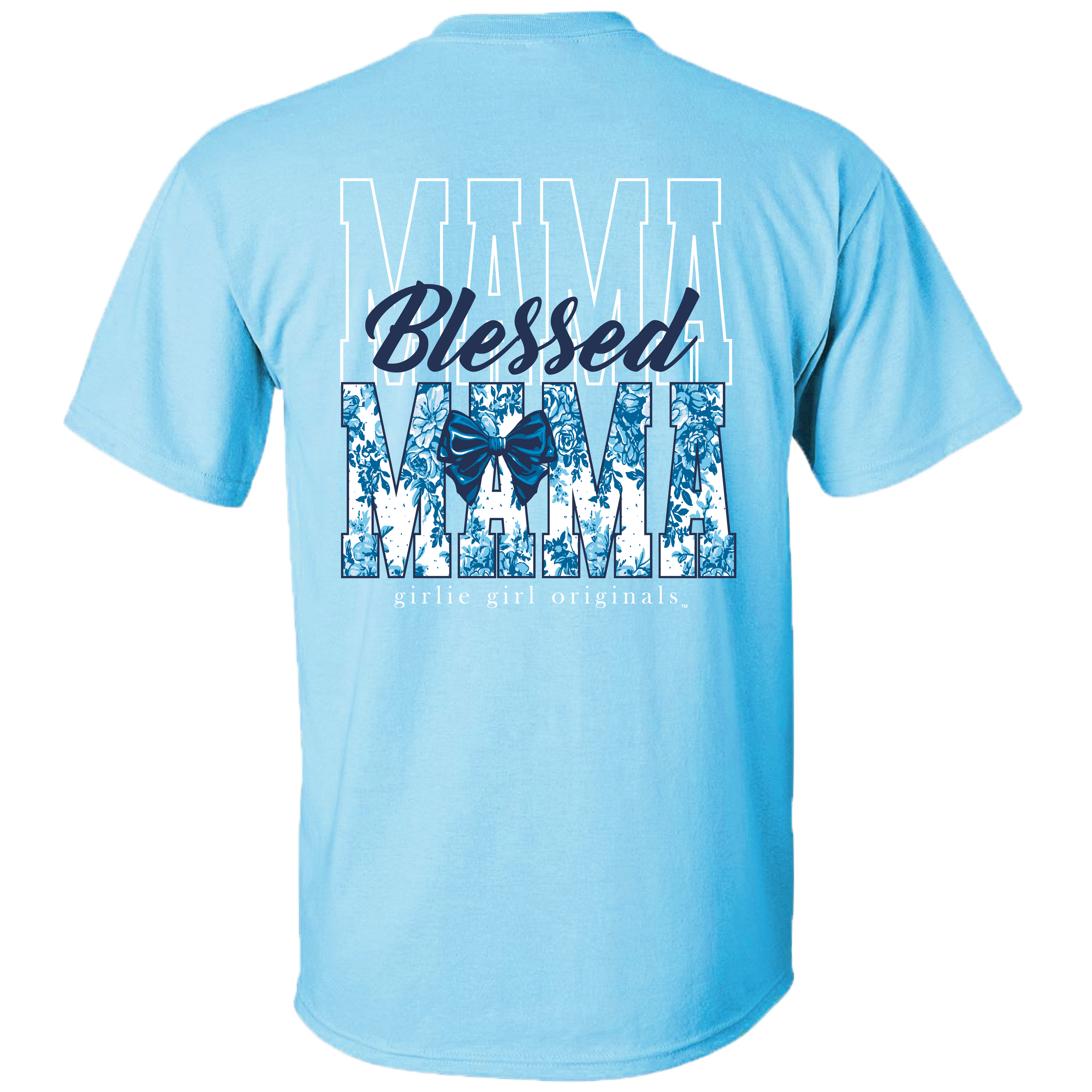 2733 Mama Toile Preppy Bow Mom, Mother  Graphic Tee : Sky Blue / Adult Medium