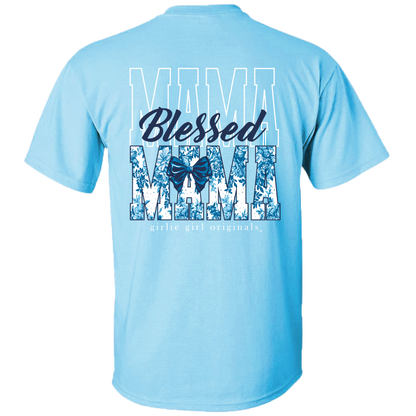 2733 Mama Toile Preppy Bow Mom, Mother  Graphic Tee : Sky Blue / Adult Medium