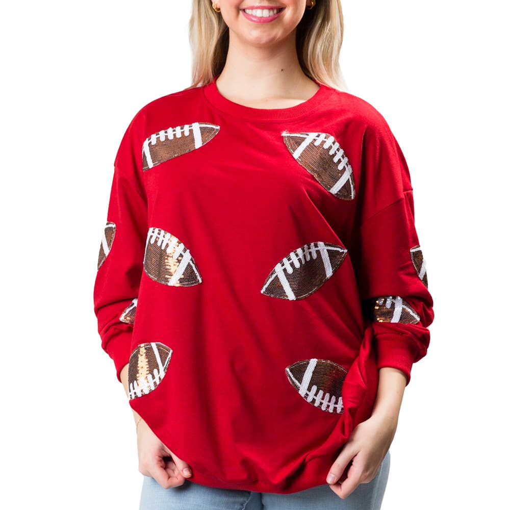 Football Pullover w Sequins -Red with Football / SM