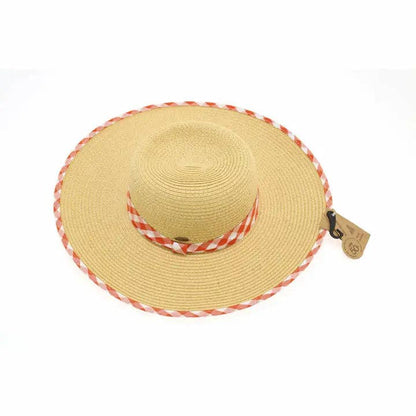 Straw Brim Hat w/Gingham Print ST3006: Hot Pink/White