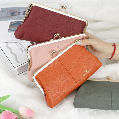 1468 Leather RFID Kiss-Lock Wallet: Coffee