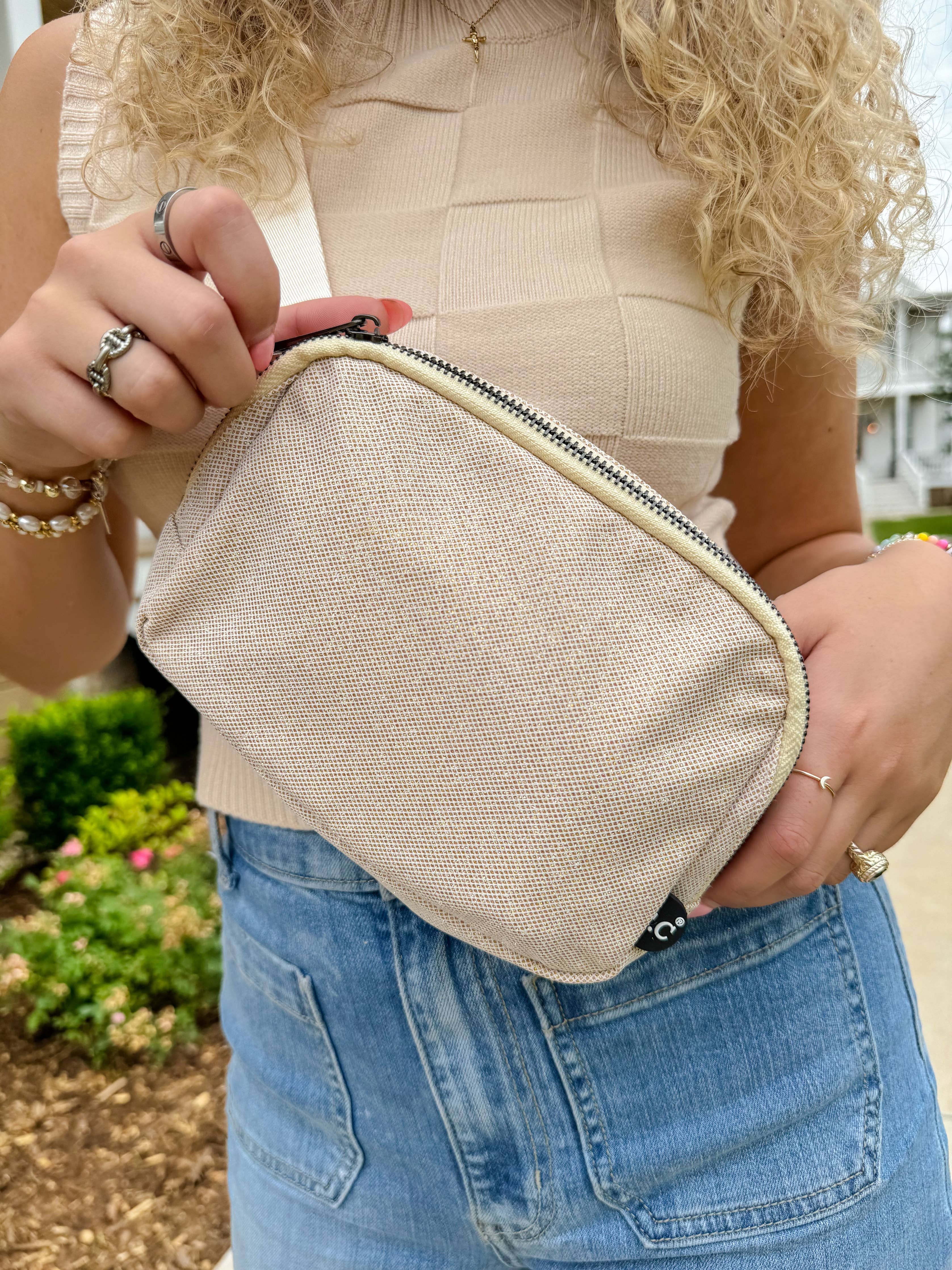 Glitter Mesh C.C Belt Bag BGS0062: Silver