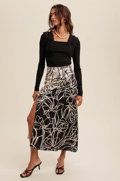 Square Neck Ruffle Accent Top: Black / L