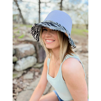 Zebra Print Straw Cloche C.C Sun Hat ST3927: White