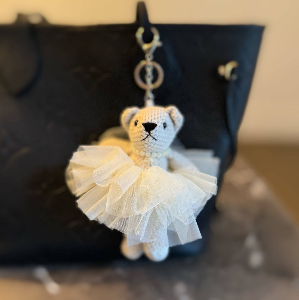 Tutu Scrunch Ballerina Bear Bag Charm: Black Tutu