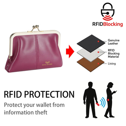Real Leather RFID Kiss-Lock Wallet: Rose