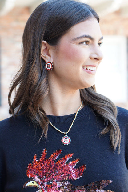 South Carolina Gamecocks Pave Disc Necklace in Shiny Gold NCAA Licensed