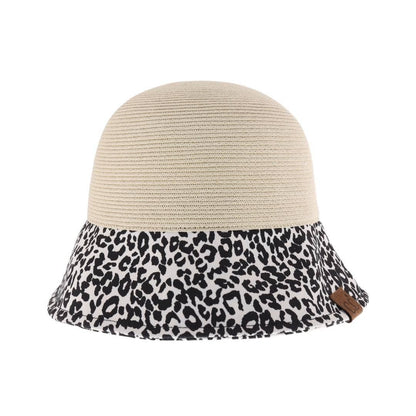 Baby Leopard Print Straw Cloche C.C Sun Hat: Dk. Natural