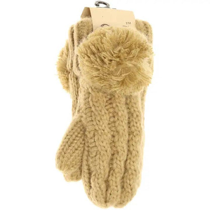 Kids CC Solid Pom Fuzzy Lined Mittens MT24KIDS: Coral