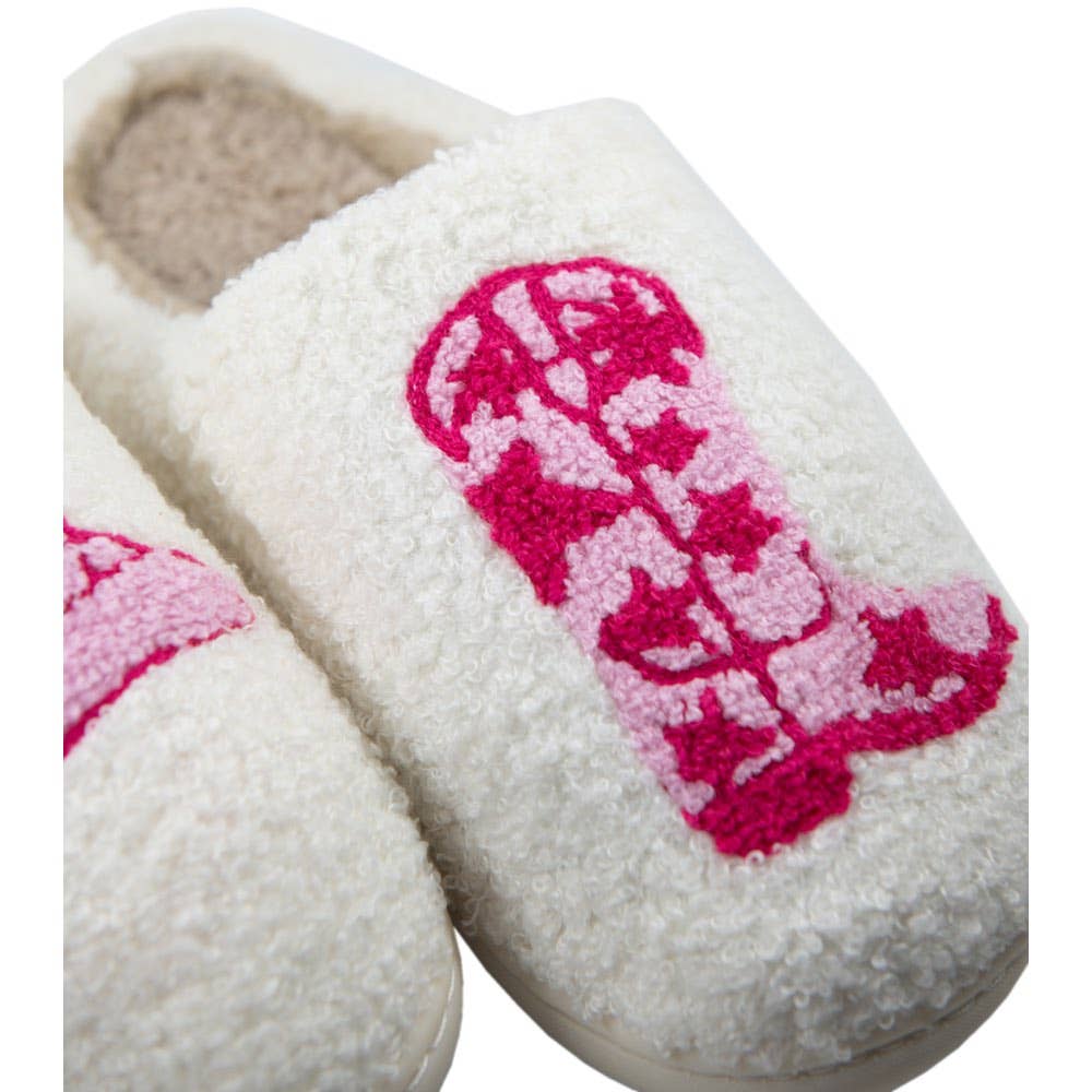 Boot and Cowgirl Hat Western Slippers: White / L/XL
