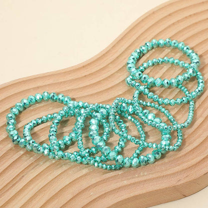 9PCS - Faceted Beaded Stretch Multi Layered Bracelets: Aqua