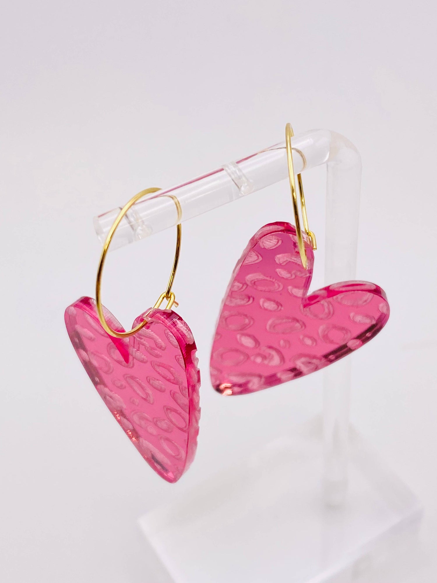 VALENTINE LEOPARD SWEET HEART HOOP PINK EARRINGS   