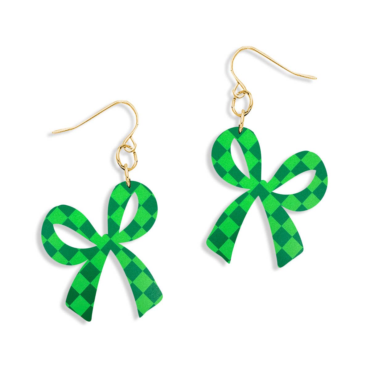 Green Check Bow Earrings St. Patrick&