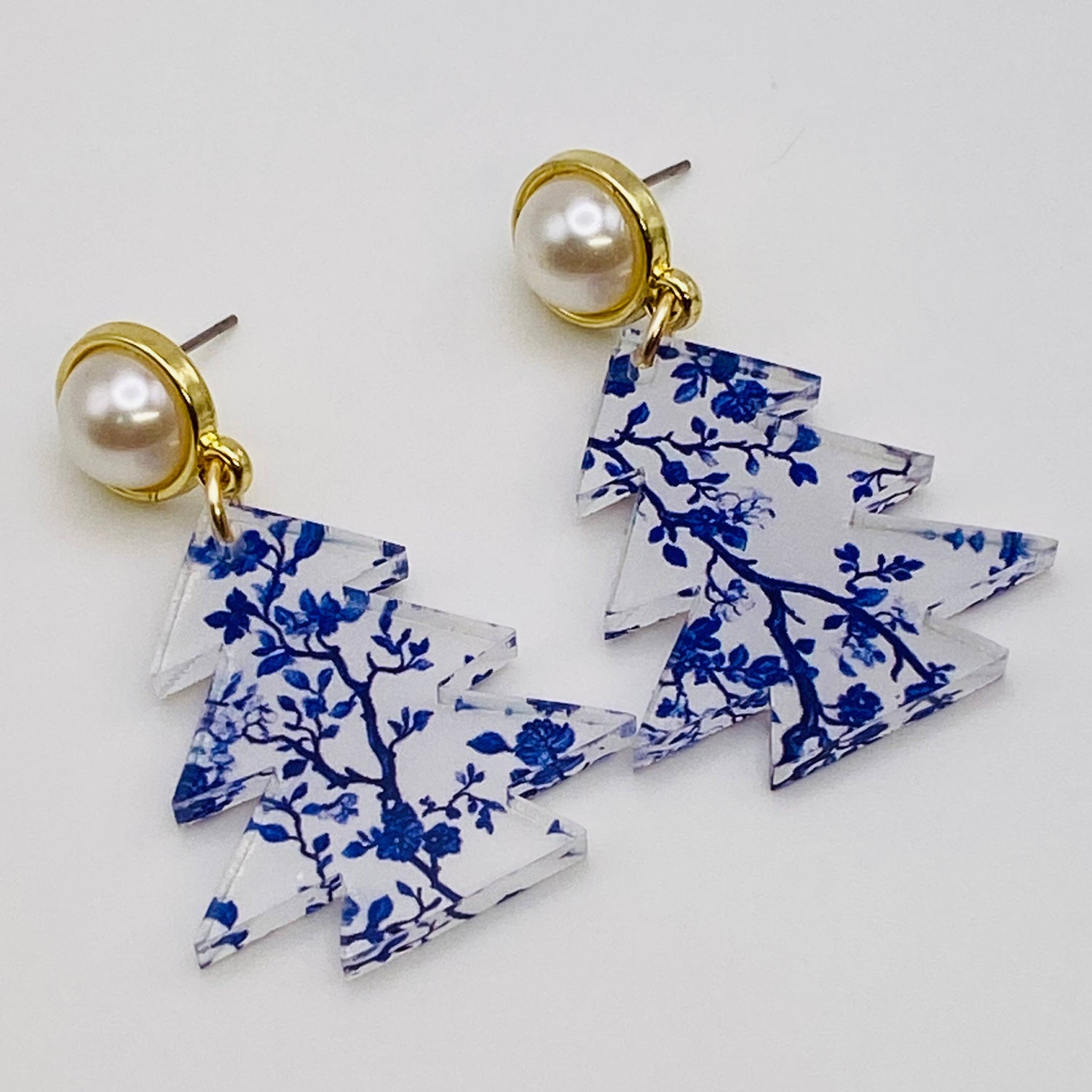 Blue Willow Festive Holiday Tree Earrings: Small 1.5&quot;
