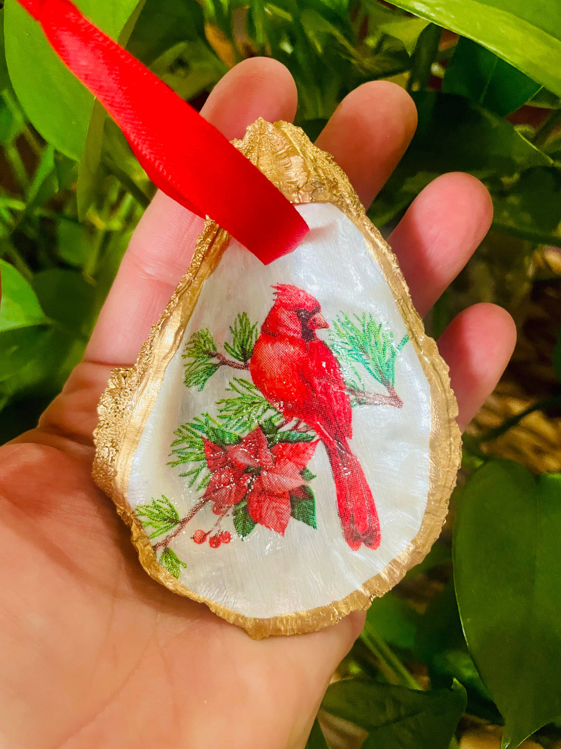 Cardinal and Poinsettia Ornament