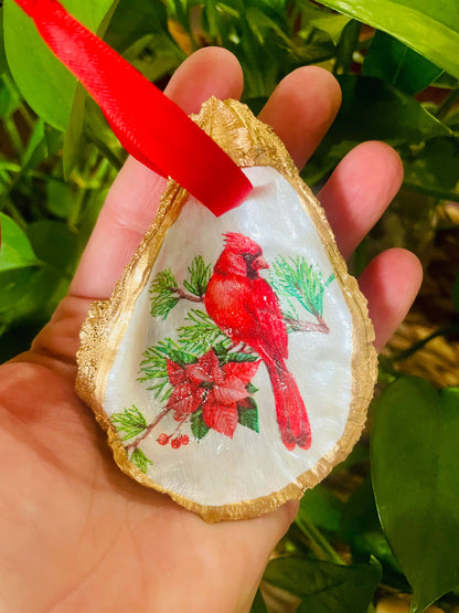 Cardinal and Poinsettia Ornament