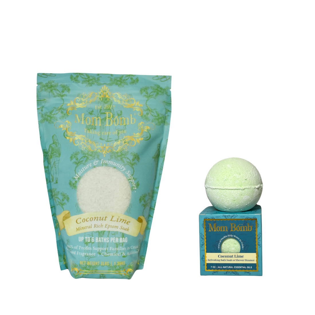 Coconut Lime Duo – 3 lb Bath Salt + 7 oz Bath Bomb / Shower Steamer