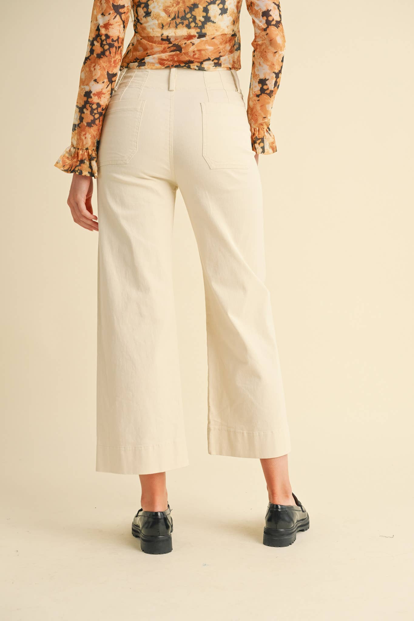 HIGH WAIST CROPPED WIDE LEG PANTS MP3303: Berry Pink / L