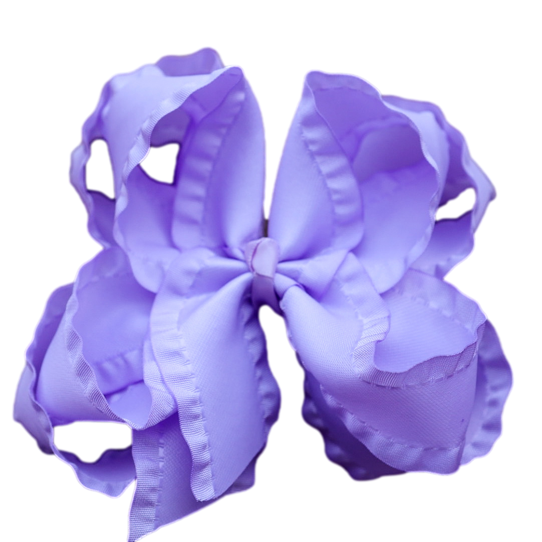 Lavender Double Ruffle Hair Bow  : Nylon Headband / 6 inch