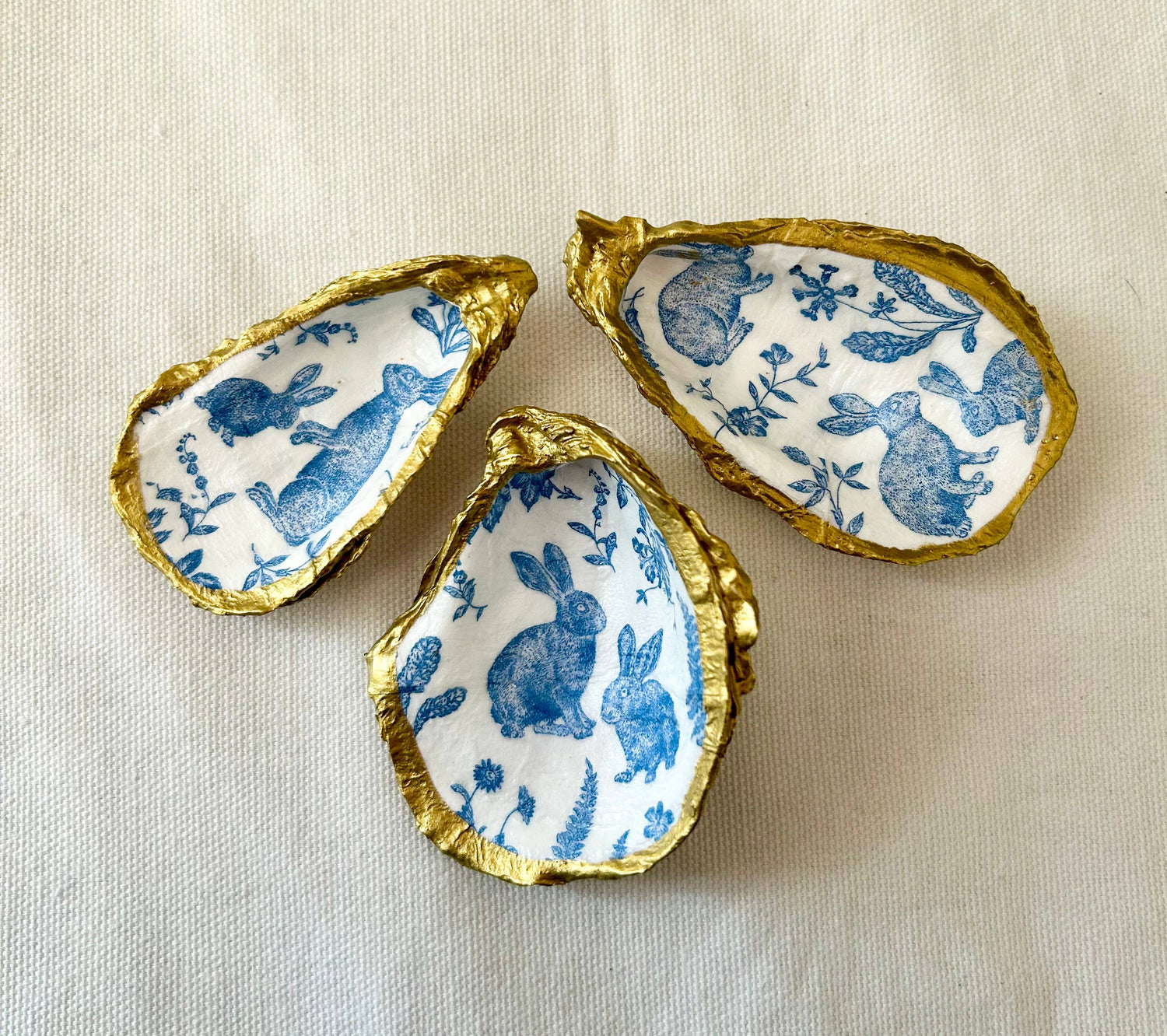 Blue Bunny Oyster Shell Jewelry Dish: Large