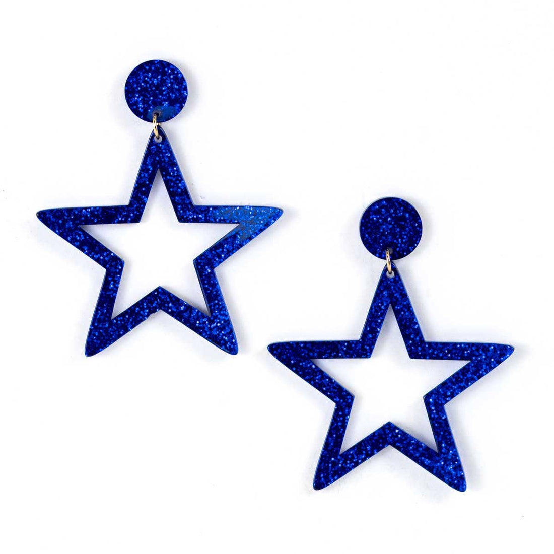 Star Acetate Earrings   Blue/White   2&quot;