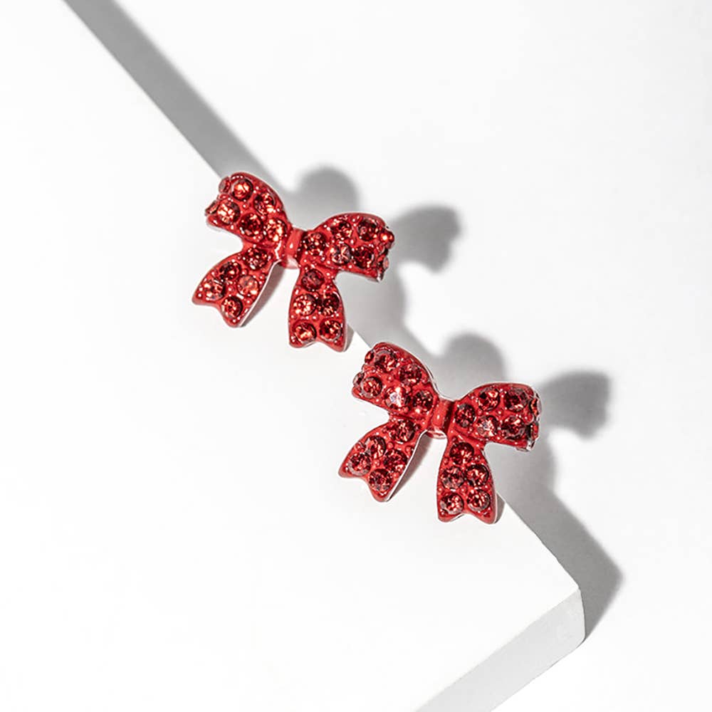 Crystal Rhinestone Bow Stud Earrings: Lt Col Topaz
