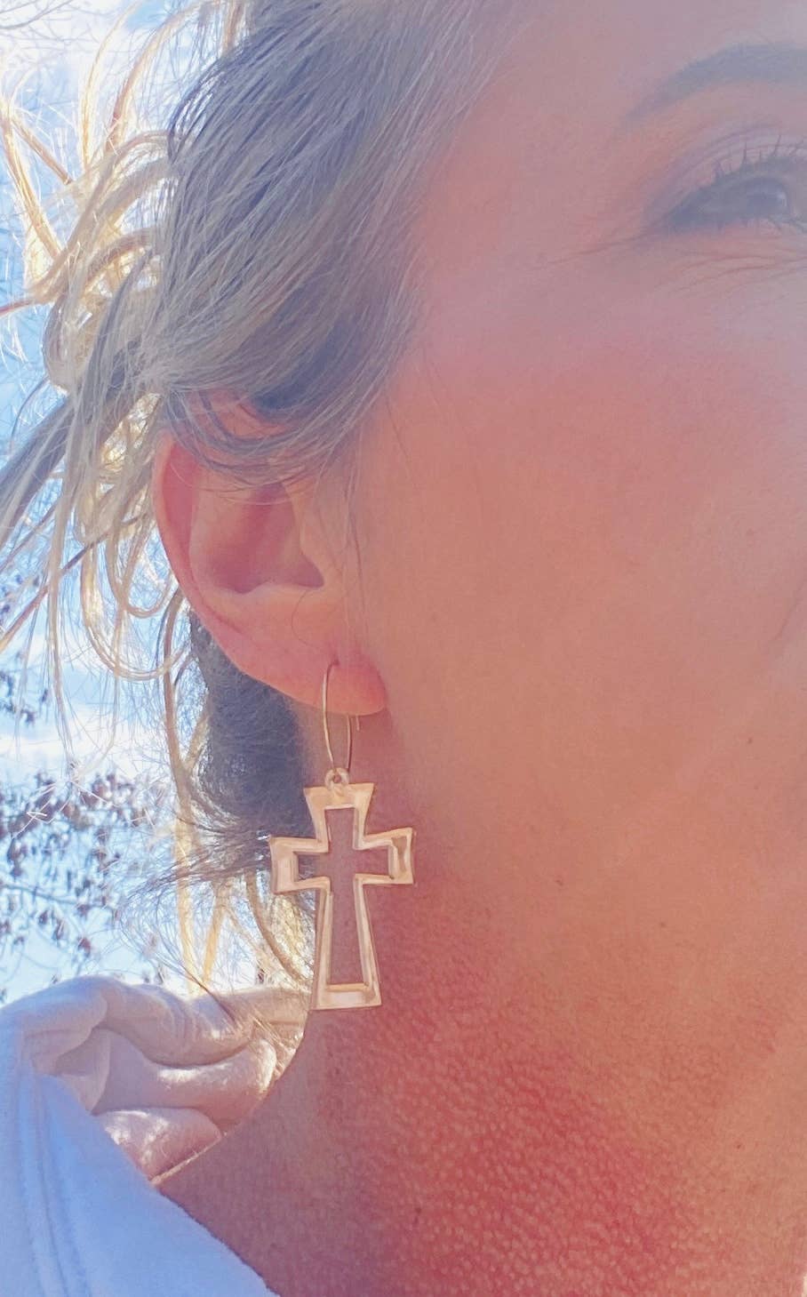 EASTER CRUCIFIX GOLD MIRROR HOOP EAR CANDY   