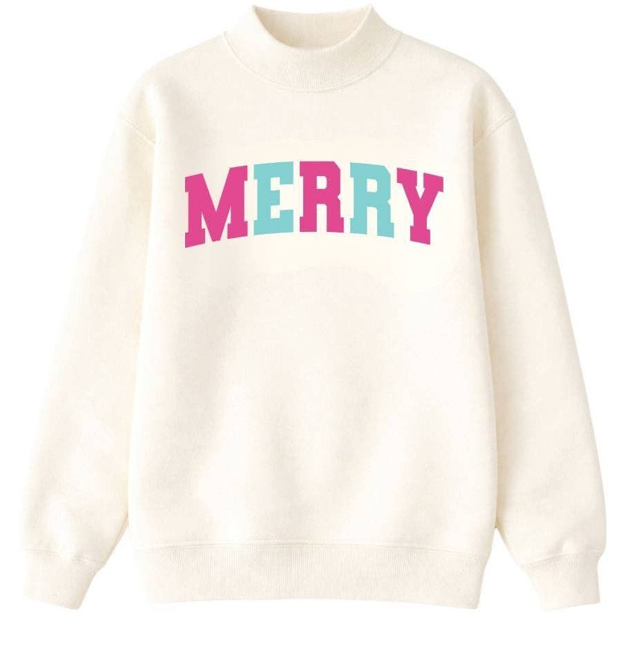 Merry on Mock Neck Sweatshirt, Ivory: Ivory / M