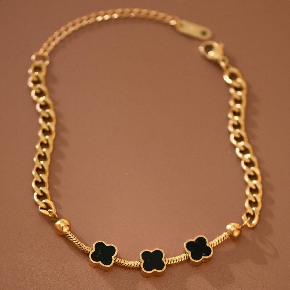 18K Gold PVD Plated Waterproof Stainless Steel Chain Bracelet - 7741: S0OX3T7741 Black