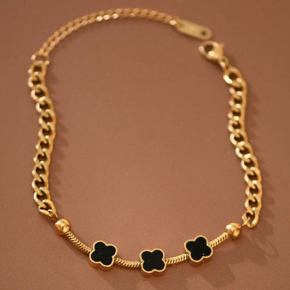 18K Gold PVD Plated Waterproof Stainless Steel Chain Bracelet - 7741: S0OX3T7741 Black