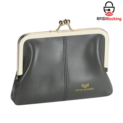 4120 Leather RFID Kiss-Lock Wallet: Black