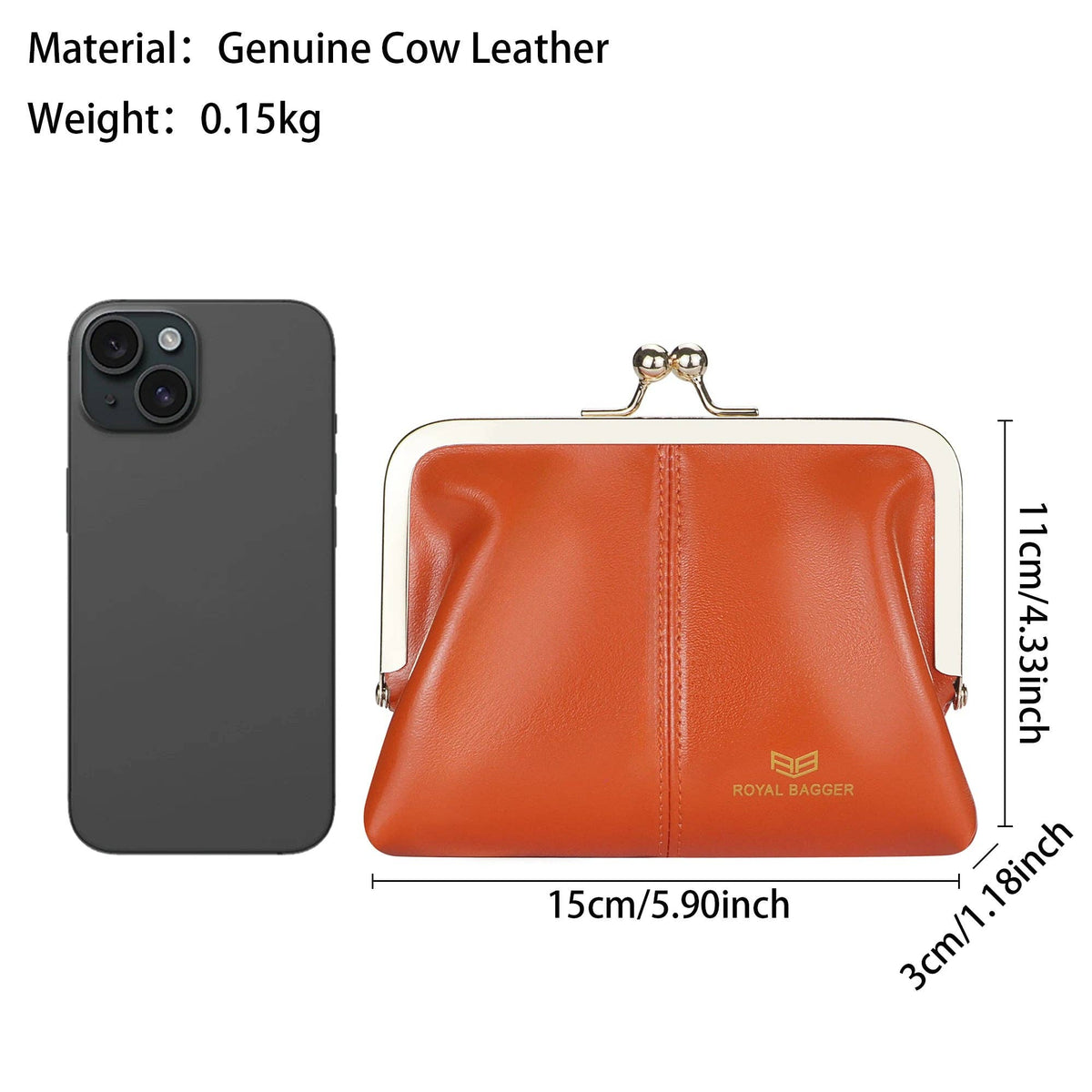 Real Leather RFID Kiss-Lock Wallet: Rose