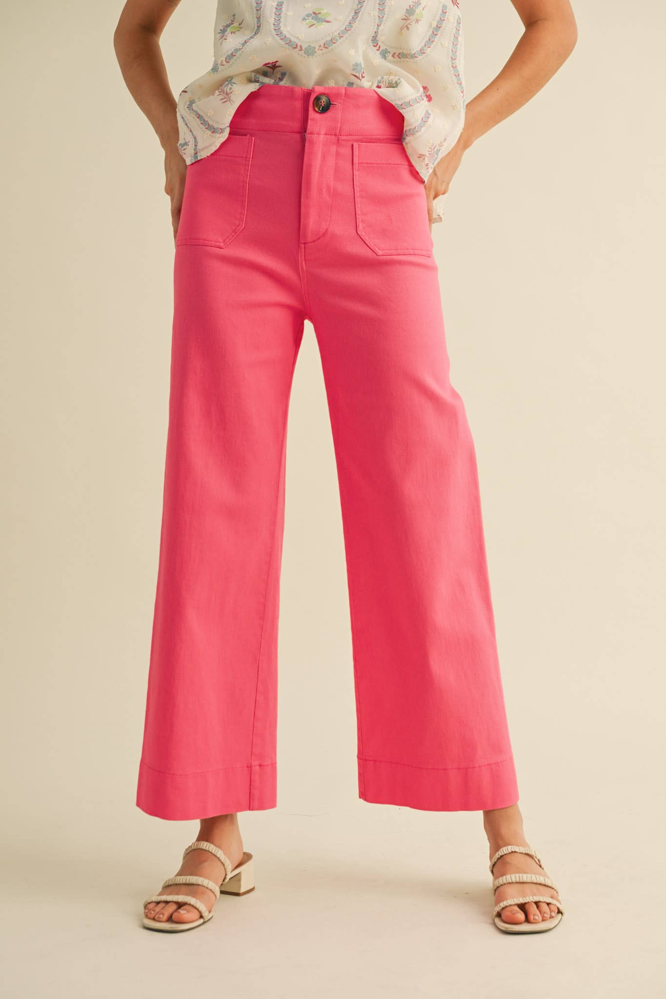 HIGH WAIST CROPPED WIDE LEG PANTS MP3303: Berry Pink / S