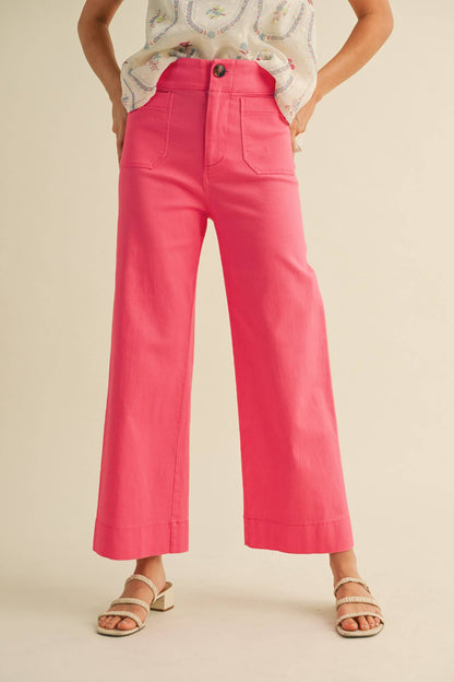 HIGH WAIST CROPPED WIDE LEG PANTS MP3303: Berry Pink / M
