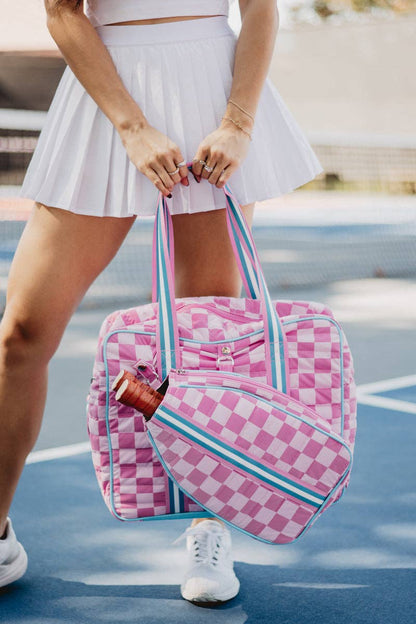 Pink Checkerprint Pickleball Sling Bag: Hot Pink