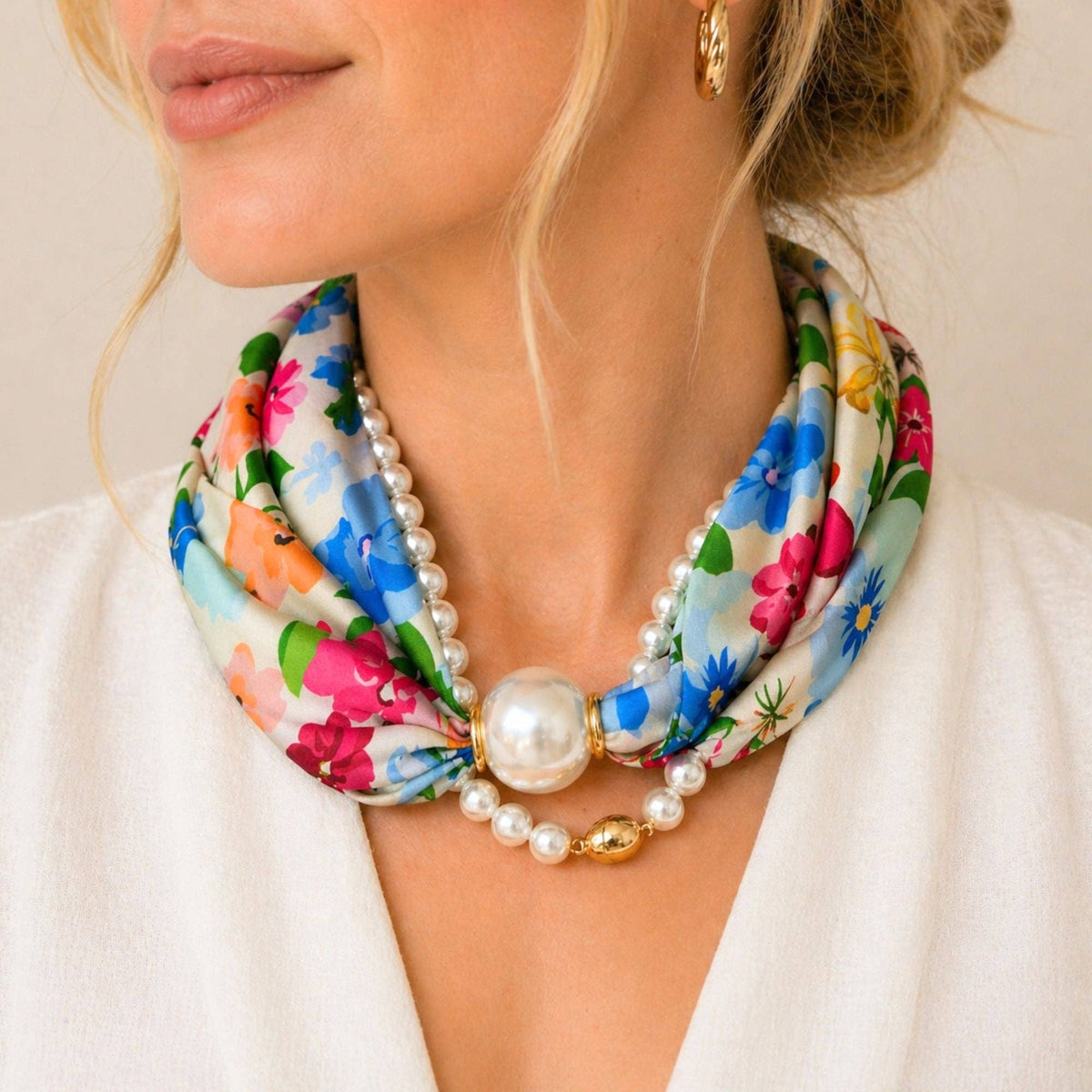 Luxe Pearl Scarf Necklace: AL