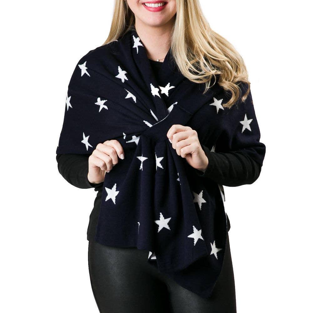 Katie Knit Print Keyhole Wrap- Navy White Stars
