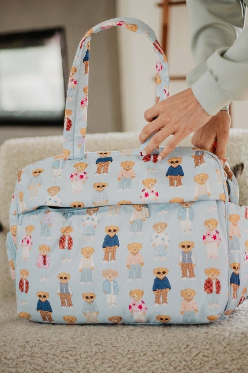 Teddy Bears Duffle Weekender Bag: Light Blue KATYDID