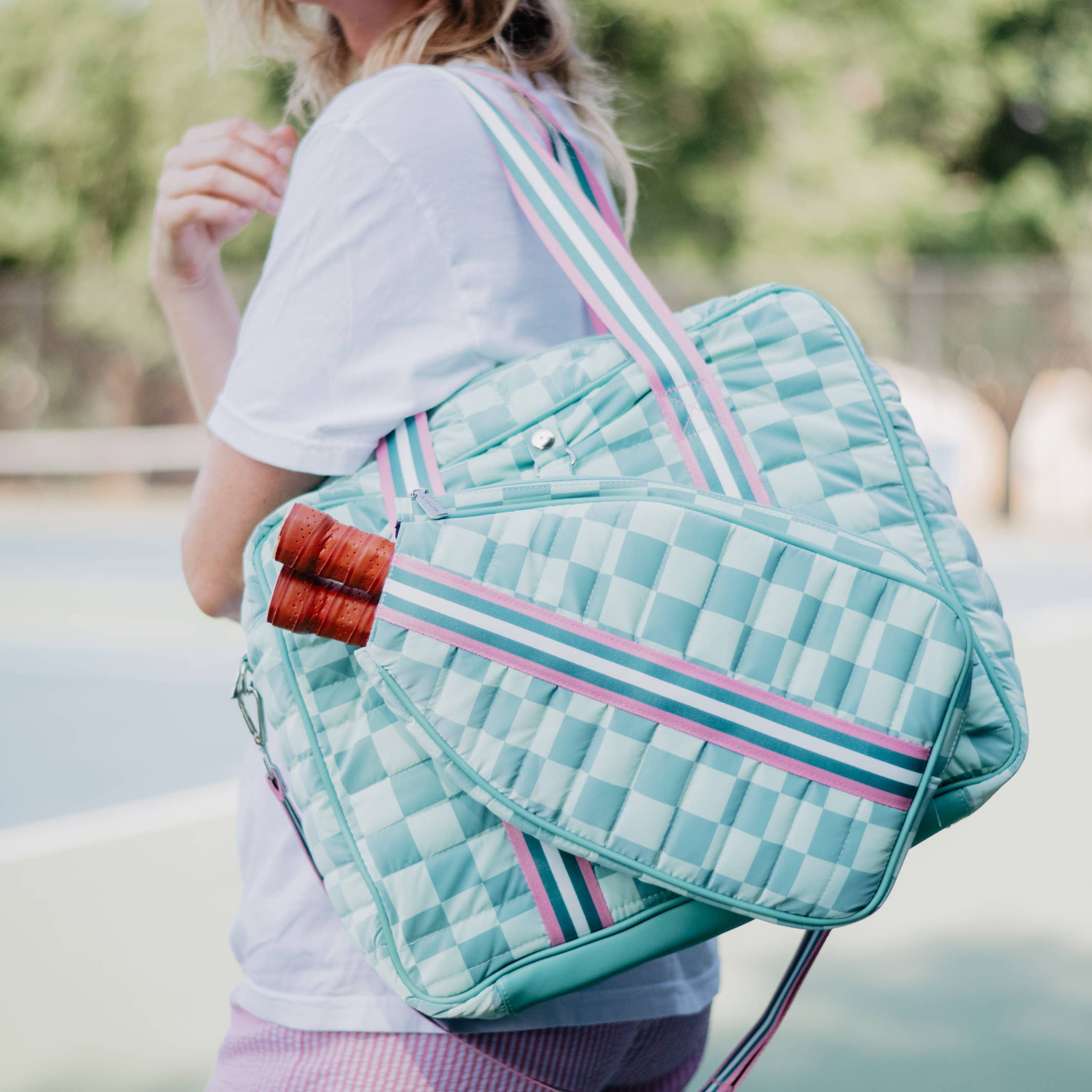 Teal Checkerprint Pickleball Duffle Bag: Teal
