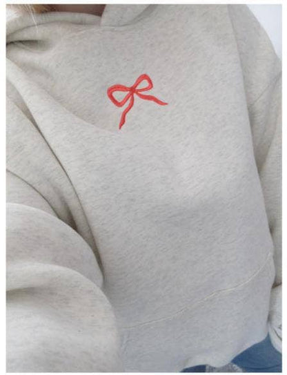 Bow Pattern Floral Hooded Sweatshirt: Pink / M