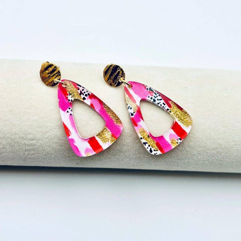 Miami Inspired Pink &amp; Gold Acrylic Earrings