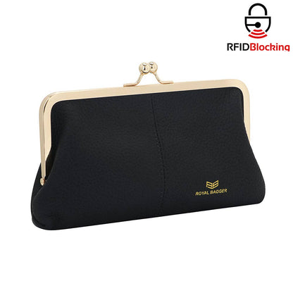 1468 Leather RFID Kiss-Lock Wallet: Black