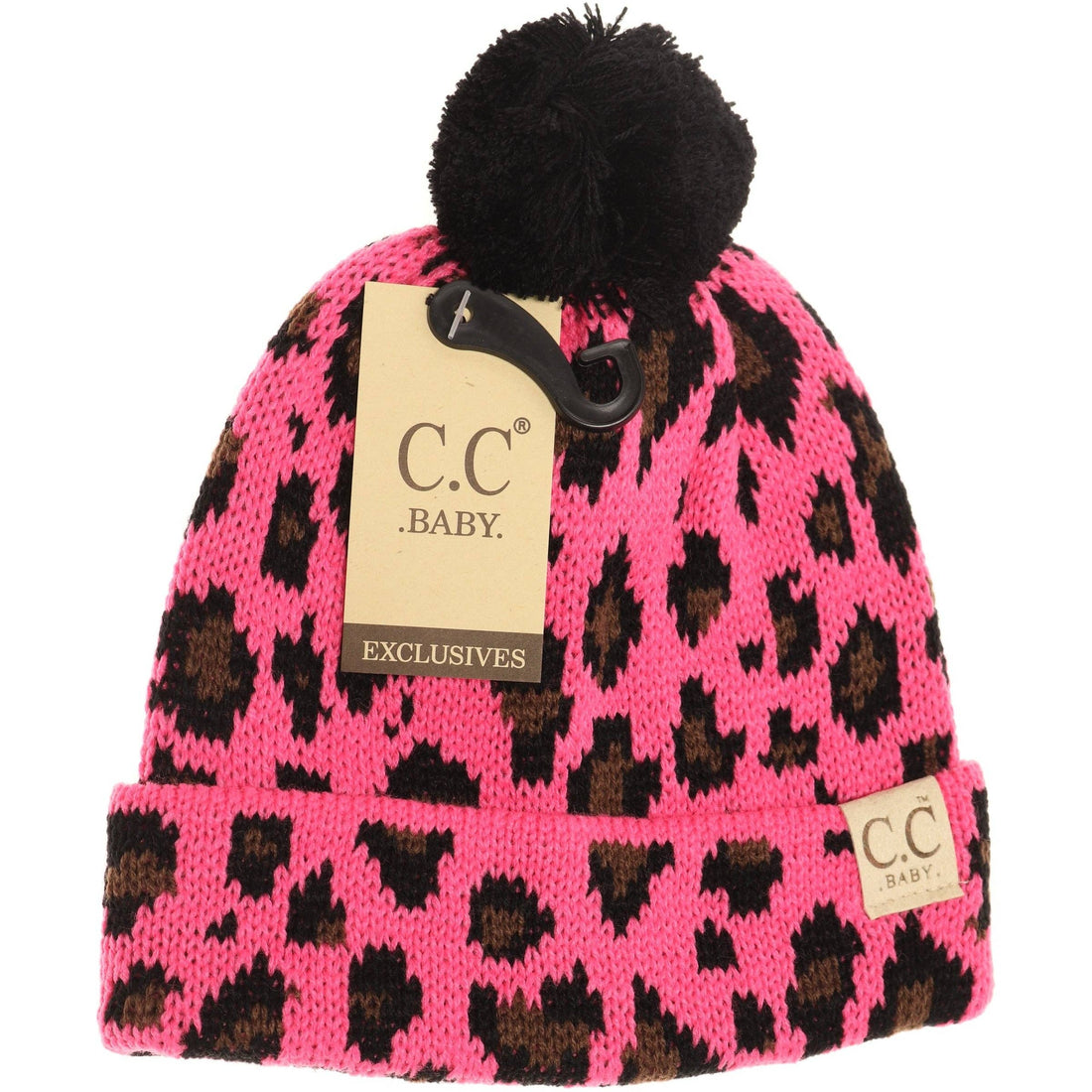 Baby Leopard Single Pom Beanie: New Candy Pink